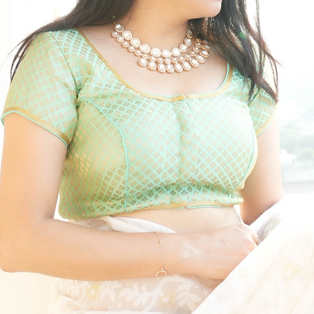 Brand new silk brocade Indian Pakistani Petal green Gold Blouse